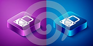 Isometric Lock and heart icon isolated on blue and purple background. Locked Heart. Love symbol and keyhole sign