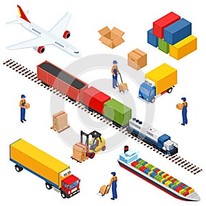 Isometric Logistics composition of different transportation distribution vehicles