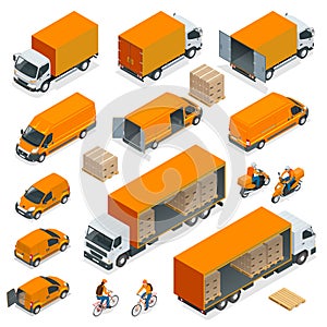 Isometric Logistics icons set of different transportation