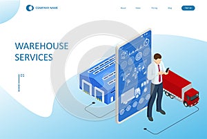 Isometric Logistics and Warehouse. Modern Warehouse Storage. Logistic Delivery Service Concept