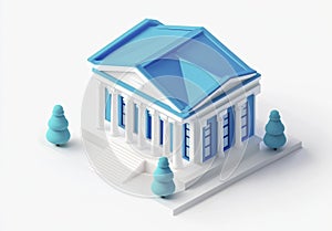 Isometric Low Poly Rendering of a Light Blue Classical Building