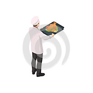 Isometric male chef isolated on white. Chef in uniform cooking in a commercial kitchen.