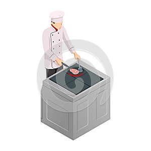 Isometric male chef isolated on white. Chef in uniform cooking in a commercial kitchen.