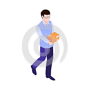 Isometric Man With Box Icon