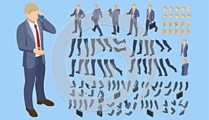 Isometric man character constructor for designe. Set of businessman character flat style illustration isolated on
