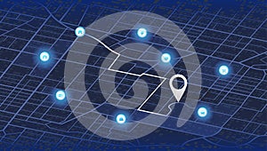 Isometric Map city with gps pins. Direction markers for navigation. Street, road, park, river on plan town. Background