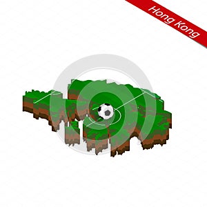 Isometric map of Hong Kong with soccer field. Football ball in center of football pitch