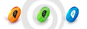 Isometric Map pointer with anchor icon isolated on white background. Circle button. Vector