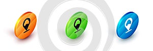 Isometric Map pointer with taxi icon isolated on white background. Location symbol. Circle button. Vector
