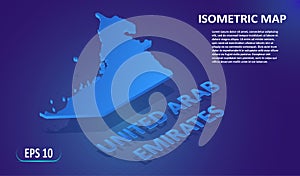 Isometric map of the United Arab Emirates. Stylized flat map of the country on blue background. Modern isometric 3d location map