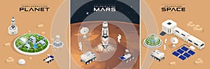 Isometric Mars Colonization, Biological terraforming, Paraterraforming, Adapting humans on Mars. Astronautics, space photo