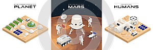 Isometric Mars Colonization, Biological terraforming, Paraterraforming, Adapting humans on Mars. Astronautics, space photo