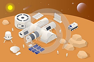 Isometric Mars Colonization, Biological terraforming, Paraterraforming, Adapting humans on Mars. Astronautics, space photo