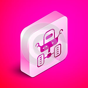 Isometric Mars rover icon isolated on pink background. Space rover. Moonwalker sign. Apparatus for studying planets