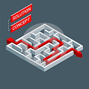 Isometric maze, labyrinth solution concept. Infographic template