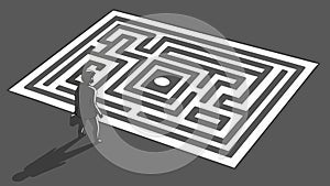 Isometric Maze with Person Navigating Complex Pathways, vector design Generative AI