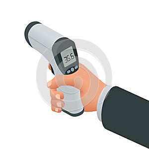 Isometric Medical Digital Non-Contact Infrared Thermometer. It measures the ambient and body temperature without contact