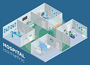 Isometric Medical Hospital Interior View Poster