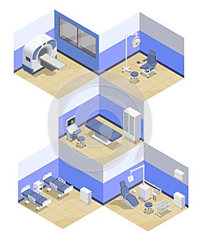 Isometric Medical Rooms Set