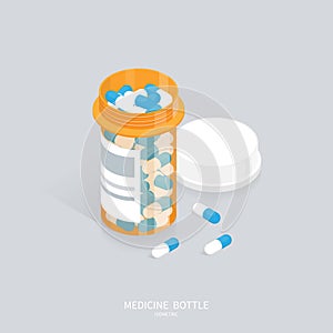 Isometric medicine pills bottle