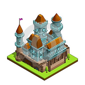 Isometric medieval castle isolated on white background.