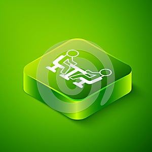 Isometric Meeting icon isolated on green background. Business team meeting, discussion concept, analysis, content