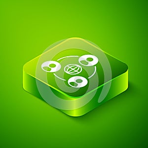 Isometric Meeting icon isolated on green background. Business team meeting, discussion concept, analysis, content