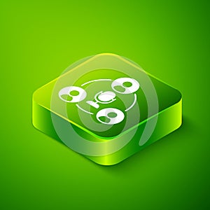 Isometric Meeting icon isolated on green background. Business team meeting, discussion concept, analysis, content