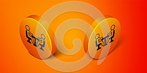 Isometric Meeting icon isolated on orange background. Business team meeting, discussion concept, analysis, content