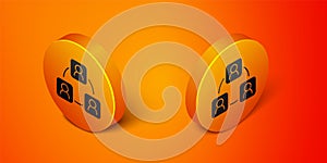 Isometric Meeting icon isolated on orange background. Business team meeting, discussion concept, analysis, content