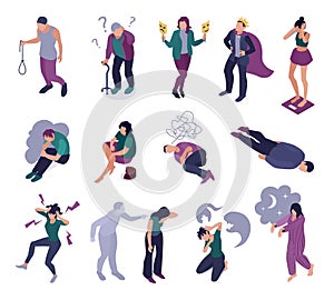 Isometric Mental Disorders Icon Set