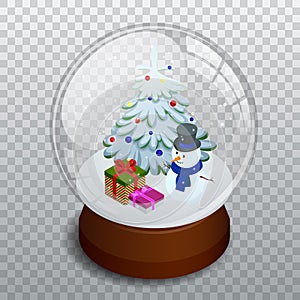 Isometric Merry christmas transparent glass ball