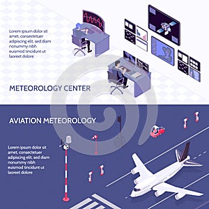 Isometric Meteorological Weather Center Banner Set