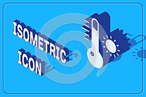 Isometric Meteorology thermometer measuring icon isolated on blue background. Thermometer equipment showing hot or cold