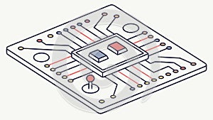 Isometric Microchip Circuit Board. Computer Hardware Vector Illustration, vector design Generative AI