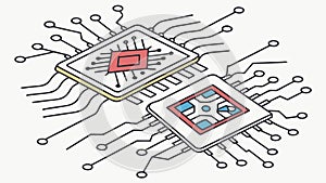 Isometric Microchip with Integrated Circuits, vector design Generative AI