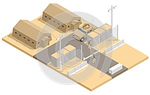 Isometric military army force, base or camp.