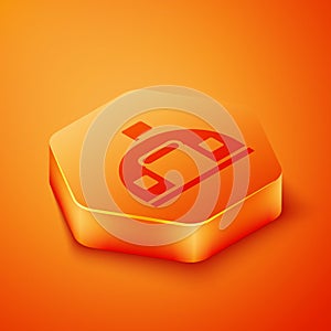 Isometric Military barracks station icon isolated on orange background. Airstrikes architecture army. Orange hexagon