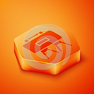 Isometric Military mine icon isolated on orange background. Claymore mine explosive device. Anti personnel mine. Army