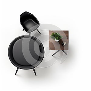 Isometric Minimalist Dining Table With Bouroullec Lounge Chair photo