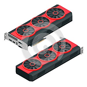 Isometric Mining Farm crypto Bitcoin or Mining video card, Miner of GPU, Technology extraction crypto currency, Virtual