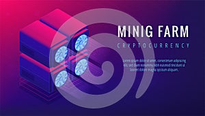 Isometric mining farm landing page concept.