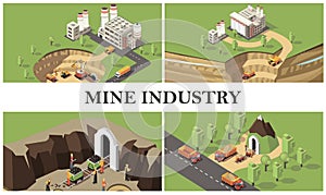 Isometric Mining Industry Colorful Composition