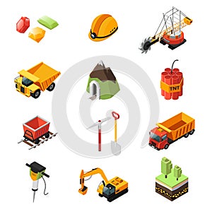 Isometric Mining Industry Elements Set