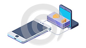 Isometric Mobile Data Sharing & Transfer Vector Illustration, vector design Generative AI