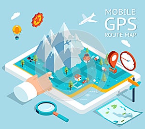 Isometric mobile GPS navigation flat map