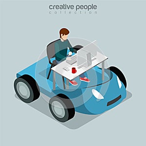 Isometric Mobile Office business Flat 3d man table