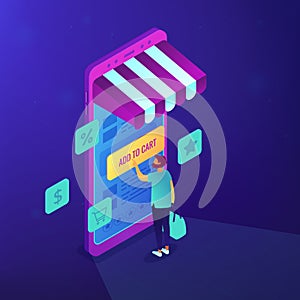 Isometric mobile shopping illustration.