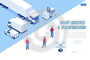 Isometric Mobile smart phone with mobile app delivery tracking. Smart logistics and transportation concept.