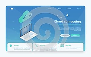 Isometric modern cloud technology and networking concept.